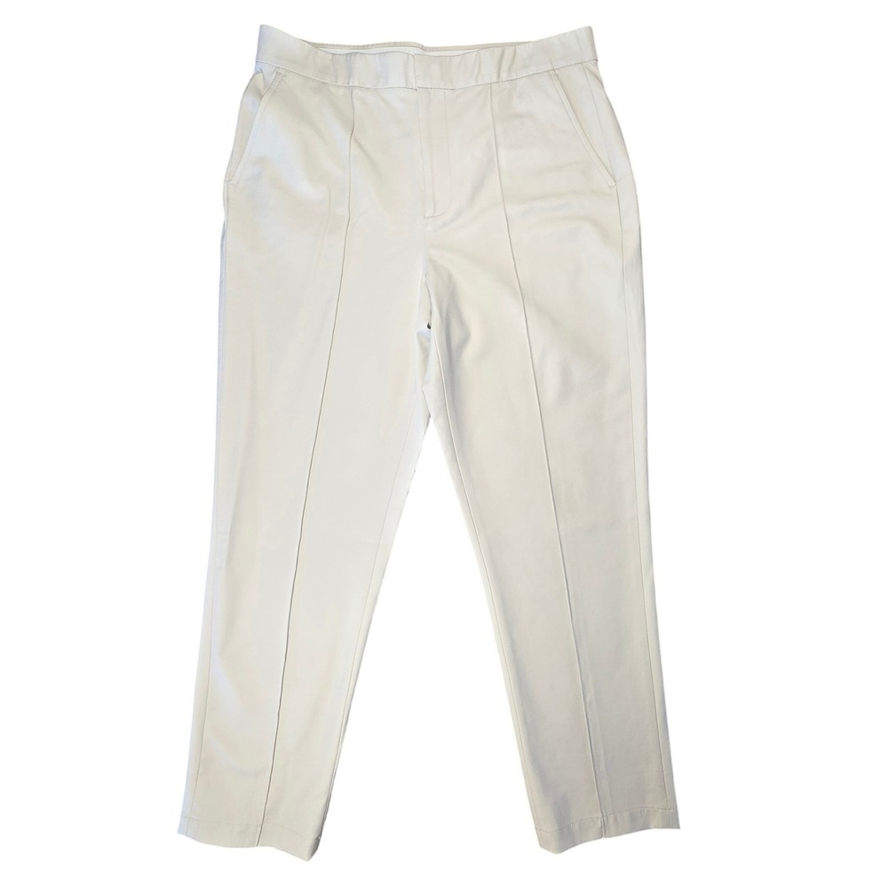 Lands' End Womens High Rise Slim Leg Trousers Cream Size 12 Stretch Work Pants